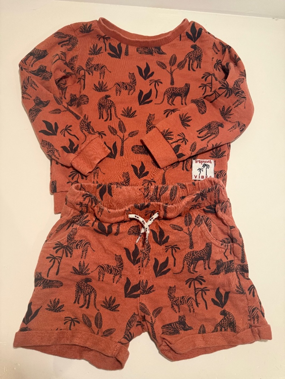 Smallbone & Scot Toddler Terracotta Safari Animals Sweatshirt Shorts Set Size 3